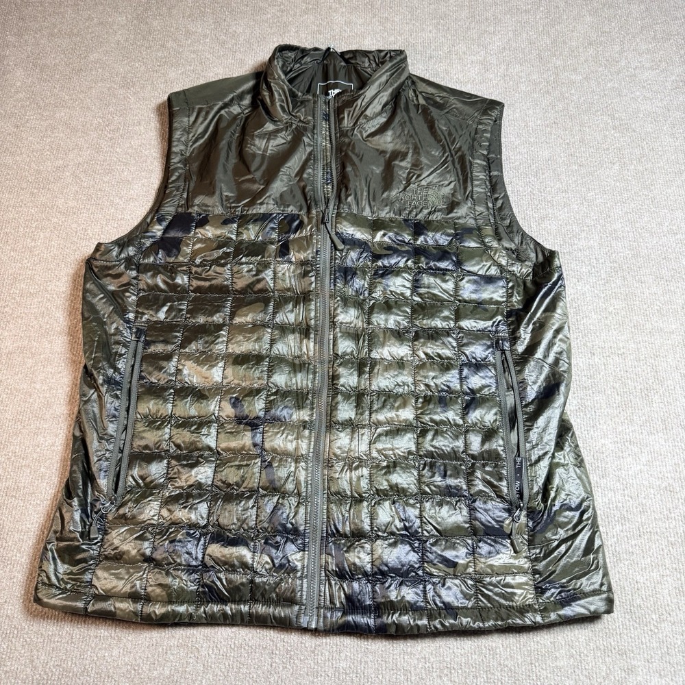 The North Face Large Thermoball Vest Mens Green Camo Primaloft Puffer Full Zip